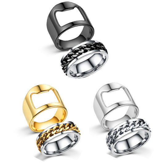Bottle Opener Ring Stainless Steel Men's Chain Ring