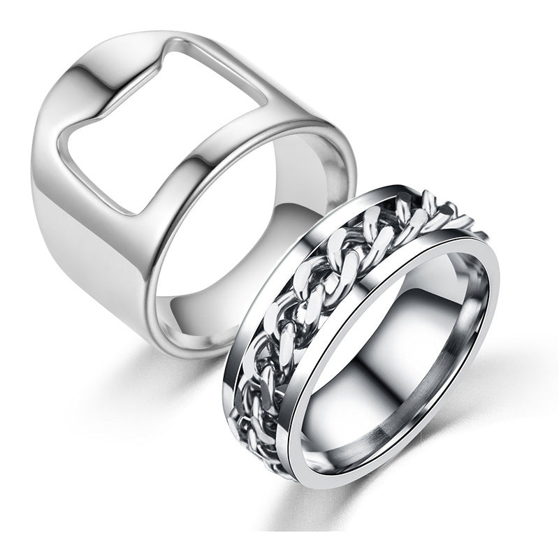 Bottle Opener Ring Stainless Steel Men's Chain Ring